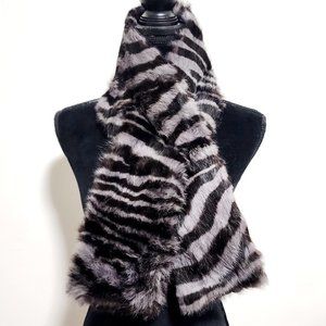 NWT LAFAYETTE 148 New York Lamb Dyed Fur & Wool Zebra Stripe Scarf Neck Warmer